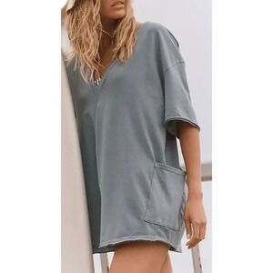 Free People FP Movement Hot Shot Mini Romper Grey Blue V-Neck Pocket